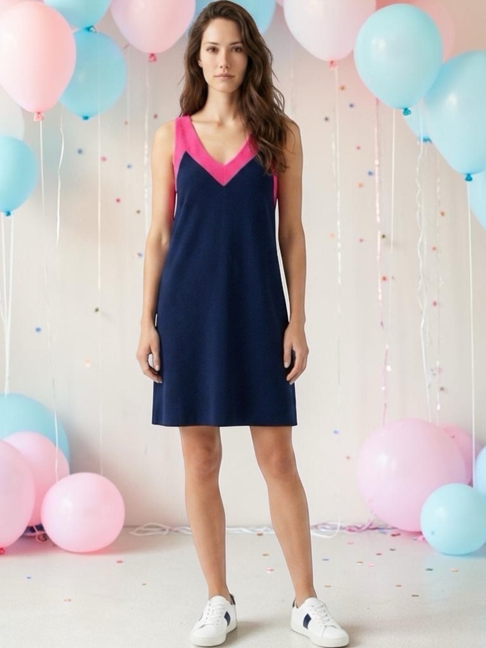 Felicity & Coco Colorblock Sheath Dress Pink Navy Racerback Size M